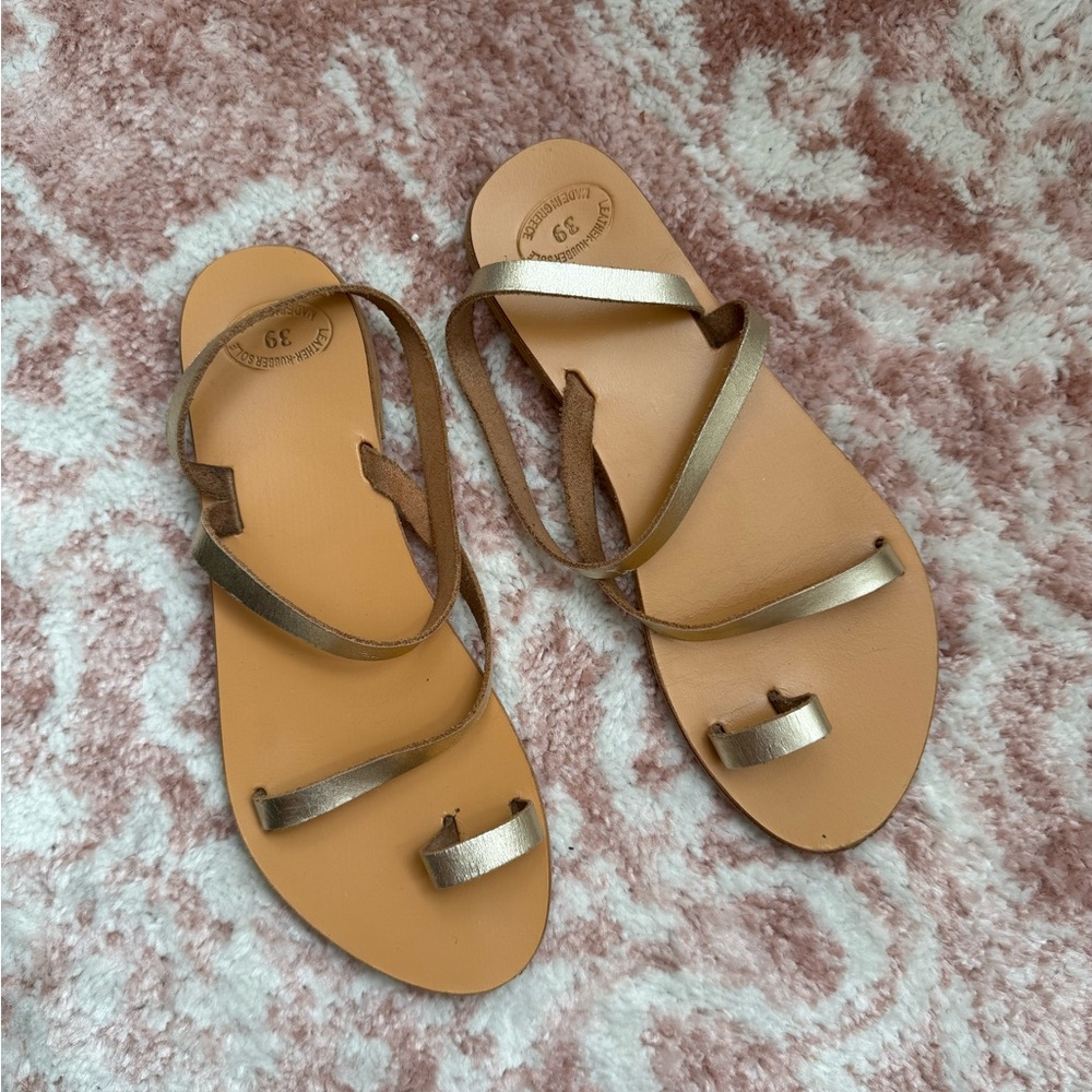 Handcrafted Greek Genuine Leather Tan Strappy Sandals
